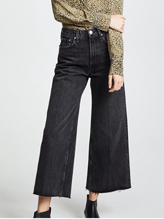 rag & bone Denim - rag & bone Wide-Leg Jean High-Rise Denim Jeans Washed Black Size 27